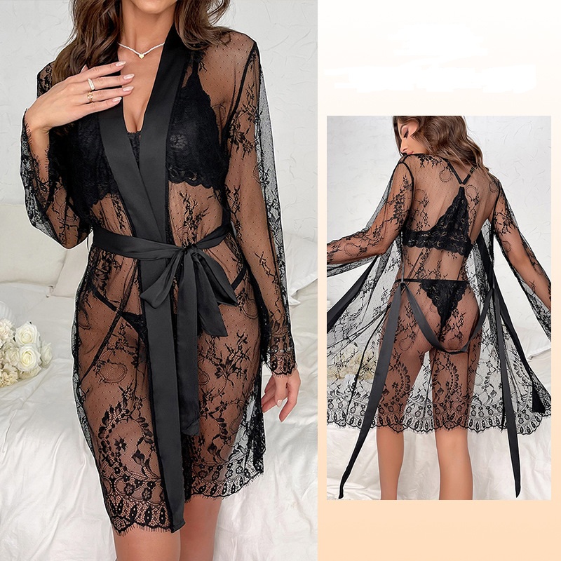 Sexy Mesh Robe For Women Featuring Lace Trim Perfect For Lounging At Home